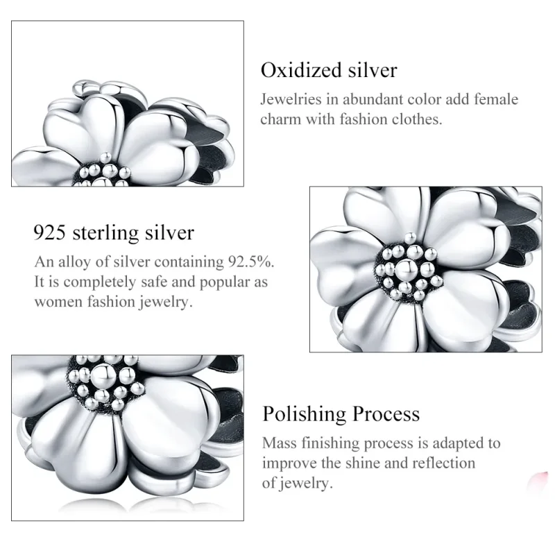 (image for) Pandora Style Silver Three Flowers Charm - SCC1486 - View 6