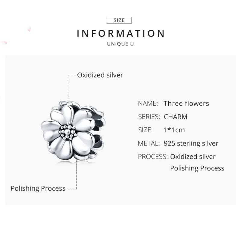 (image for) Pandora Style Silver Three Flowers Charm - SCC1486 - View 7