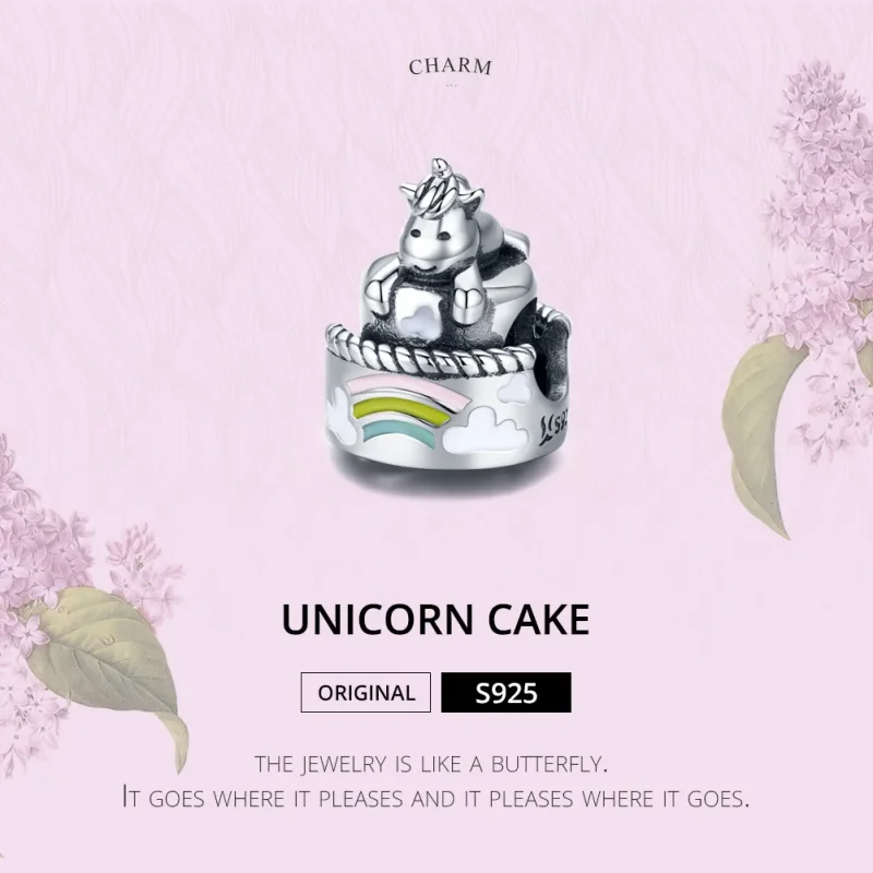 (image for) Pandora Style Silver Unicorn Cake Charm - SCC1311 - View 2