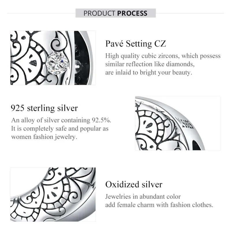 (image for) Pandora Style Silver Vine & Moon Charm - SCC1604 - View 7