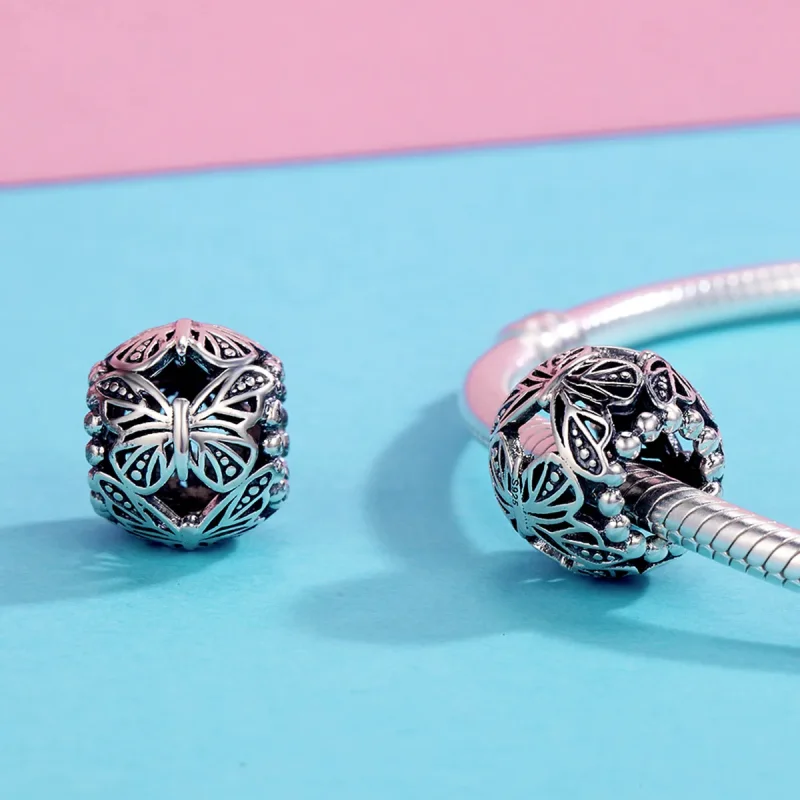 (image for) Pandora Style Silver Vintage Butterfly Charm - SCC491 - View 4