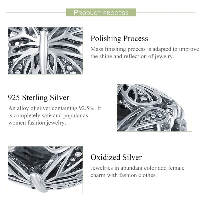 (image for) Pandora Style Silver Vintage Butterfly Charm - SCC491 - View 6