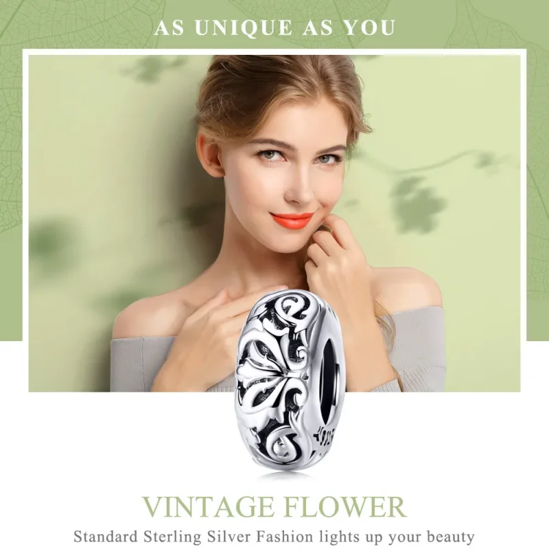 (image for) Pandora Style Silver Vintage Flower Spacer - SCC1139 - View 2