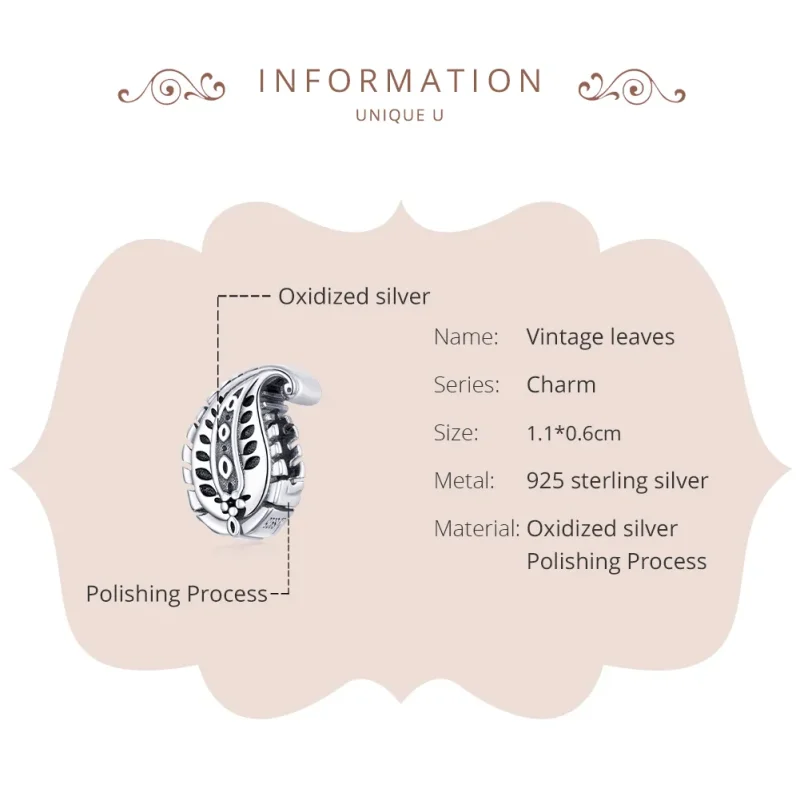 (image for) Pandora Style Silver Vintage Leaves Charm - SCC1824 - View 6