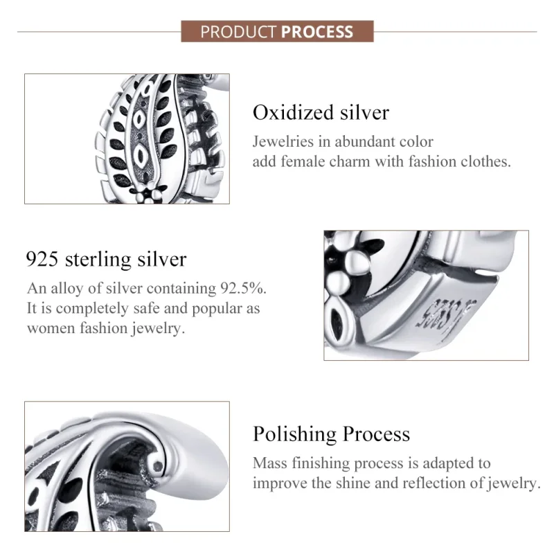 (image for) Pandora Style Silver Vintage Leaves Charm - SCC1824 - View 7