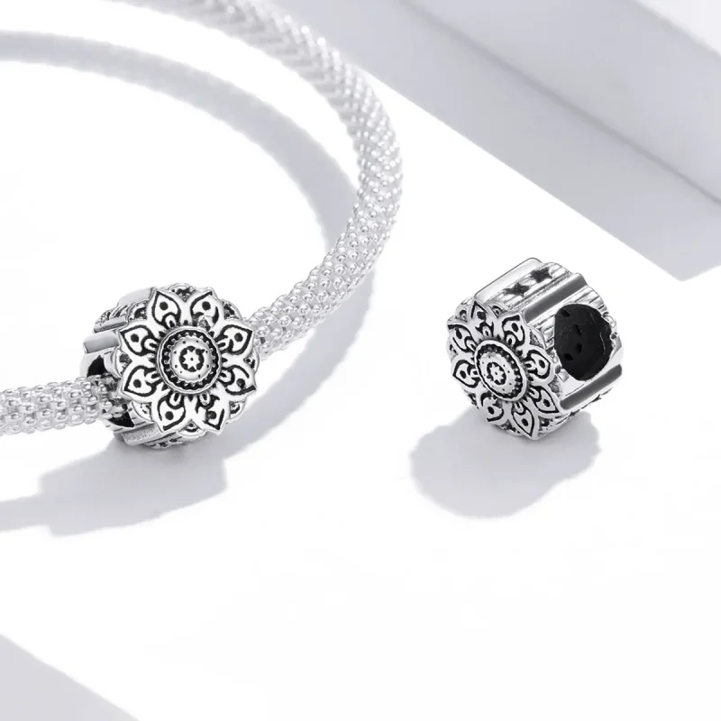 (image for) Pandora Style Silver Vintage Lotus Charm - SCC1823 - View 4