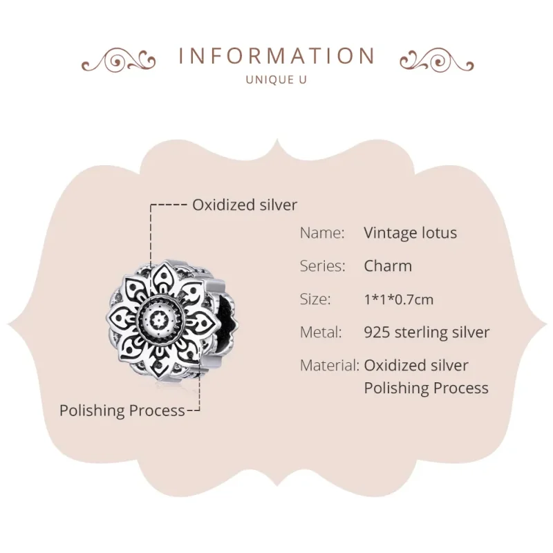 (image for) Pandora Style Silver Vintage Lotus Charm - SCC1823 - View 6
