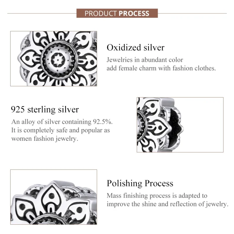 (image for) Pandora Style Silver Vintage Lotus Charm - SCC1823 - View 7
