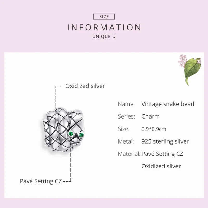 (image for) Pandora Style Silver Vintage Snake Charm - SCC1770 - View 7