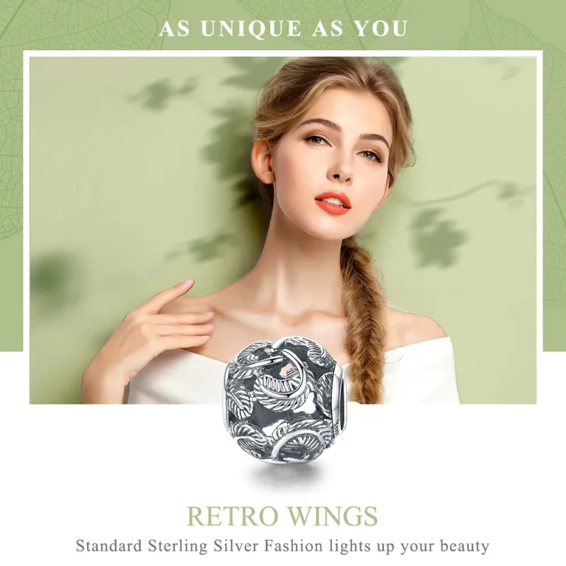 (image for) Pandora Style Silver Vintage Wings Charm - SCC810 - View 6