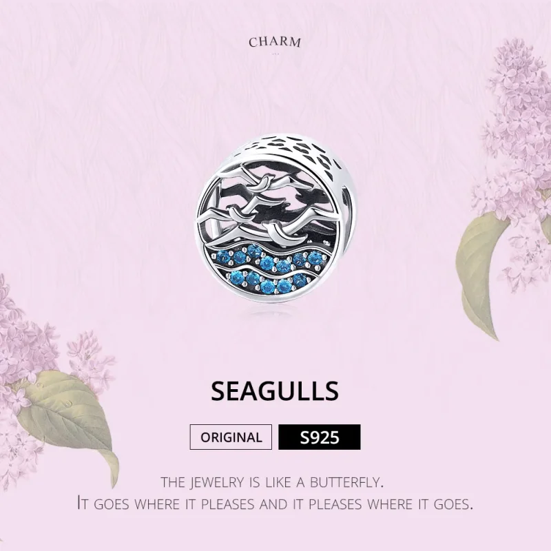 (image for) Pandora Style Silver Wave & Seagulls Charm - SCC1454 - View 6