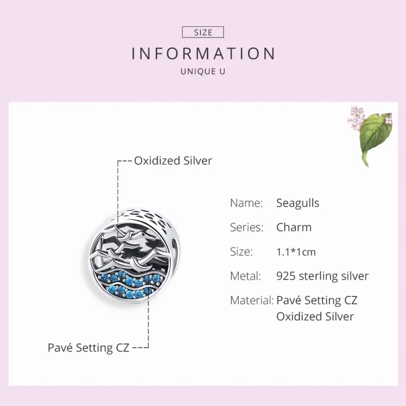 (image for) Pandora Style Silver Wave & Seagulls Charm - SCC1454 - View 7