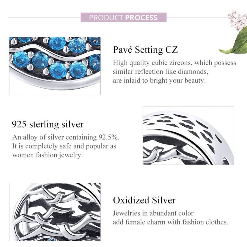 (image for) Pandora Style Silver Wave & Seagulls Charm - SCC1454 - View 8