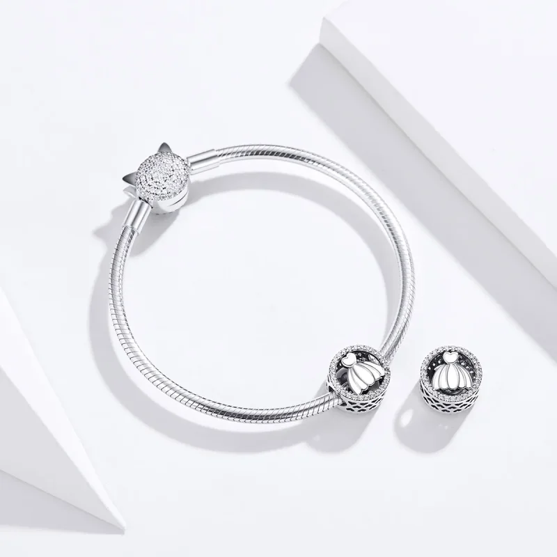 (image for) Pandora Style Silver Wedding Gown Charm - SCC1228 - View 3