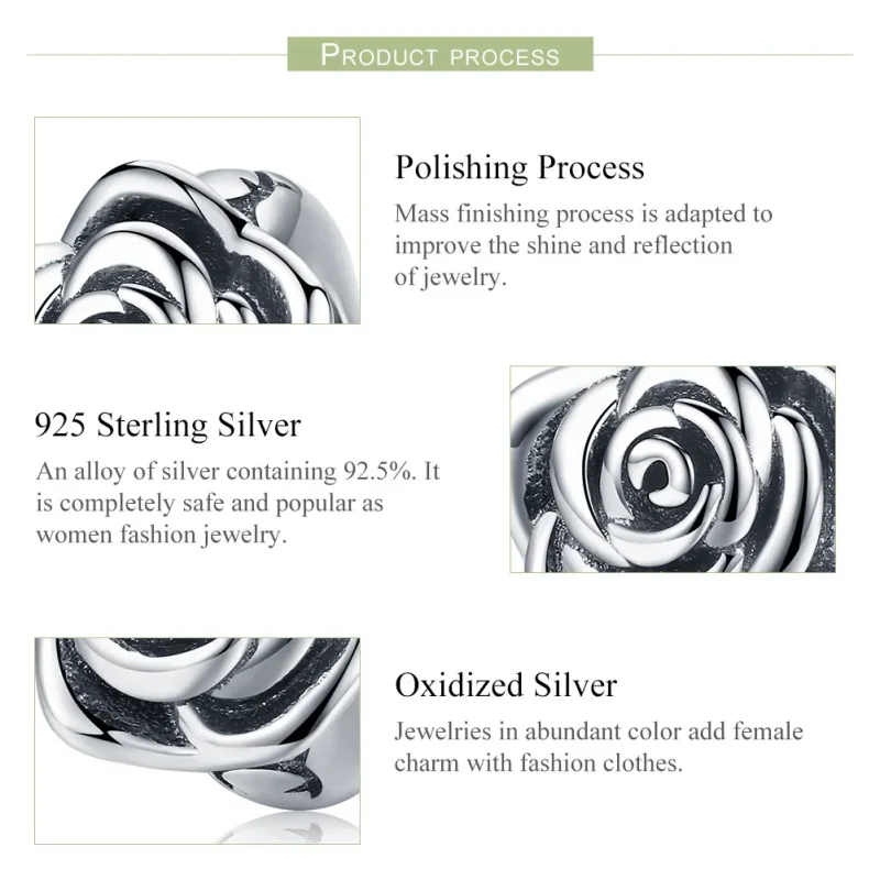 (image for) Pandora Style Silver White Rose Charm - SCC1101 - View 7