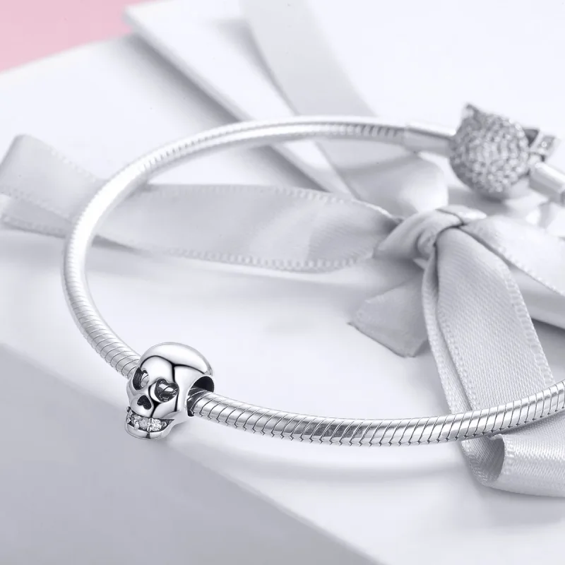 (image for) Pandora Style Silver White Skull Charm - SCC965 - View 3