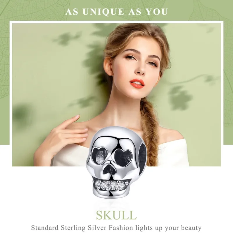 (image for) Pandora Style Silver White Skull Charm - SCC965 - View 6