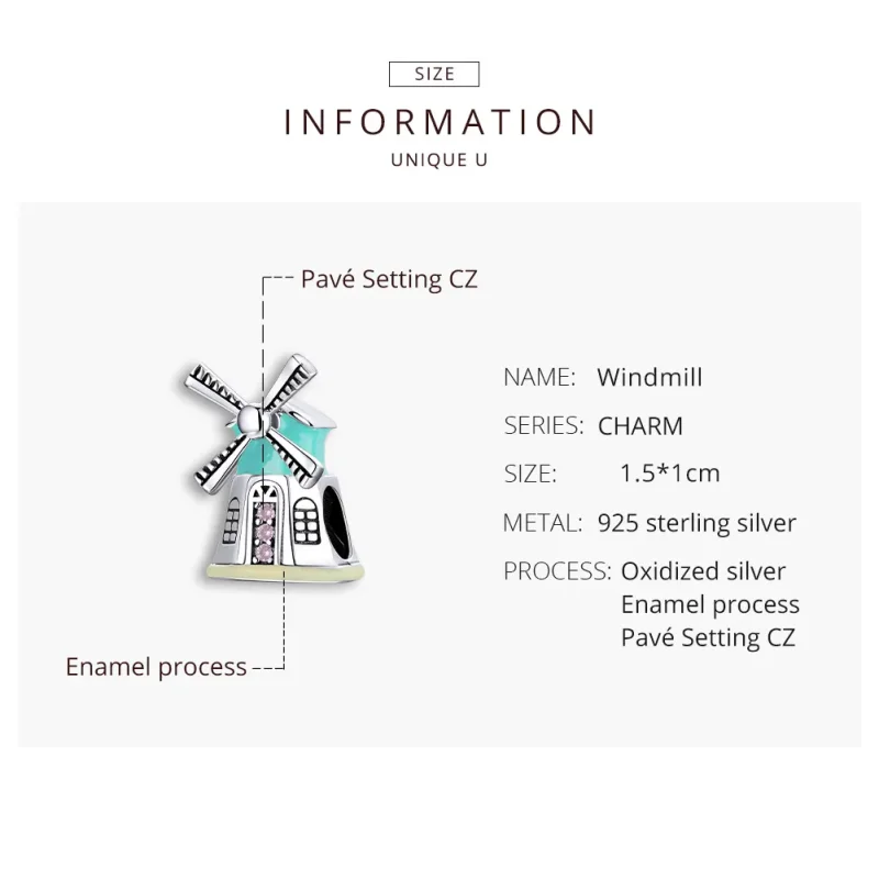 (image for) Pandora Style Silver Windmill Charm - SCC1739 - View 8