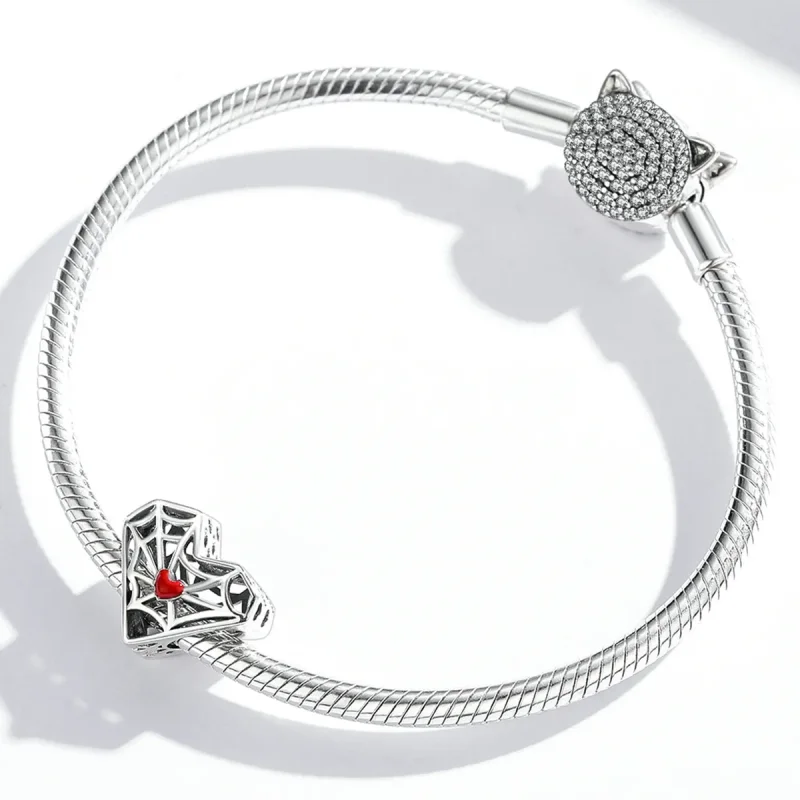 (image for) Pandora Style Spider Web Heart Charm - SCC1958 - View 3