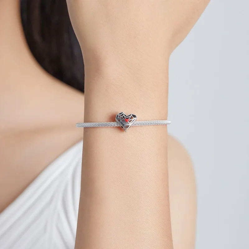 (image for) Pandora Style Spider Web Heart Charm - SCC1958 - View 5
