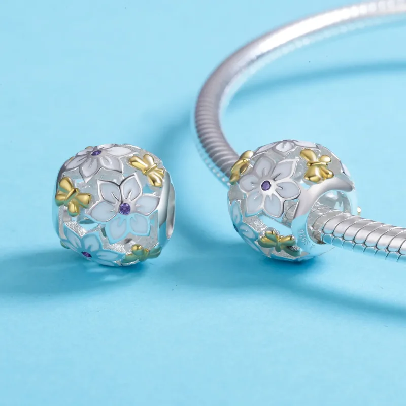(image for) Pandora Style Two Tone Bicolor Flowers And Butterflies Charm - SCC546 - View 5