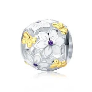 (image for) Pandora Style Two Tone Bicolor Flowers And Butterflies Charm - SCC546