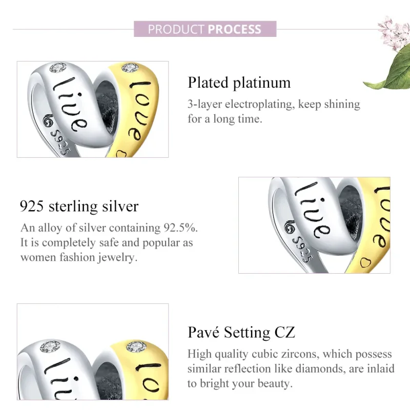 (image for) Pandora Style Two Tone Bicolor In Love Charm - BSC227 - View 7