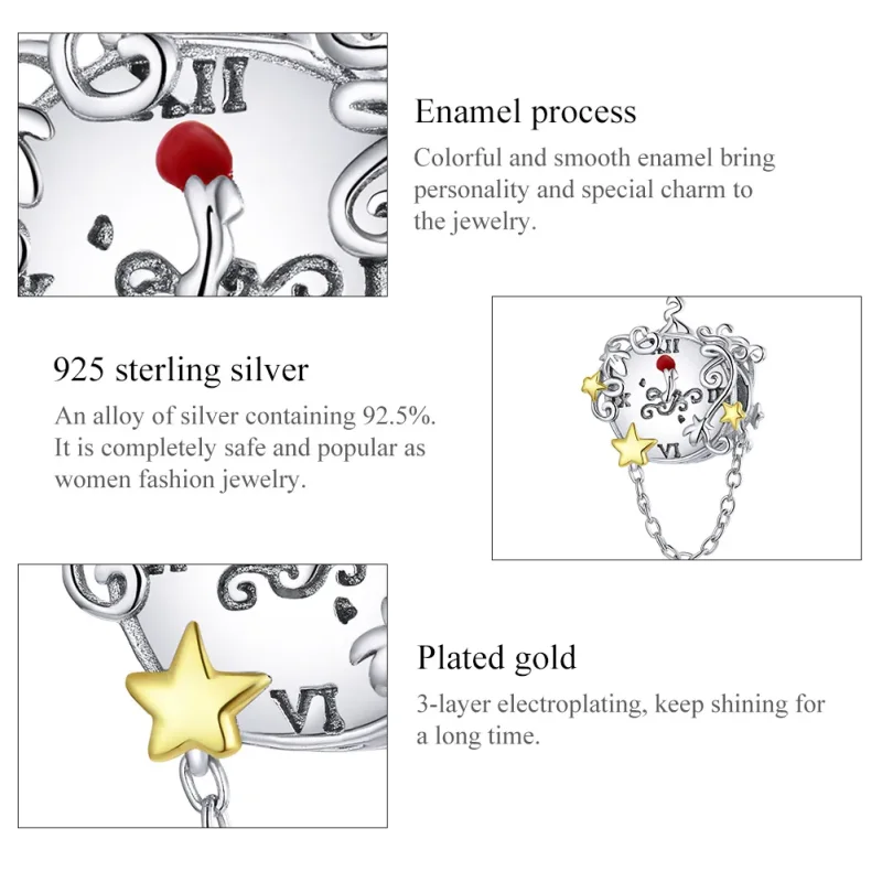 (image for) Pandora Style Two Tone Bicolor Magic Clock Charm - BSC406 - View 7