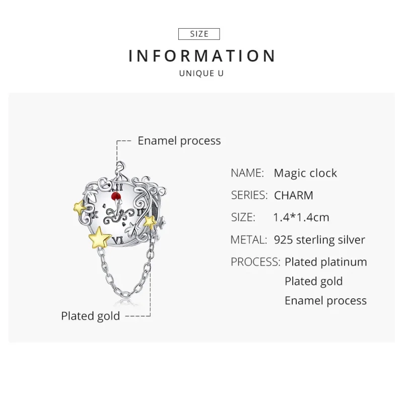 (image for) Pandora Style Two Tone Bicolor Magic Clock Charm - BSC406 - View 8