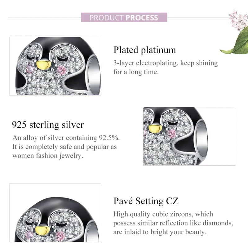 (image for) Pandora Style Two Tone Bicolor Penguin Charm - BSC126 - View 7