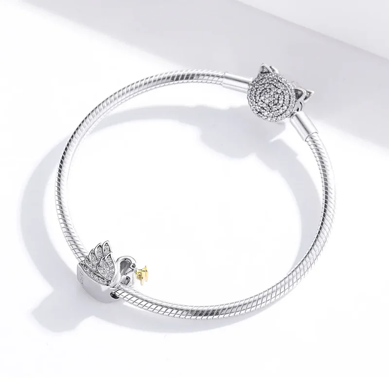 (image for) Pandora Style Two Tone Bicolor Princess Swan Charm - SCC1343 - View 3