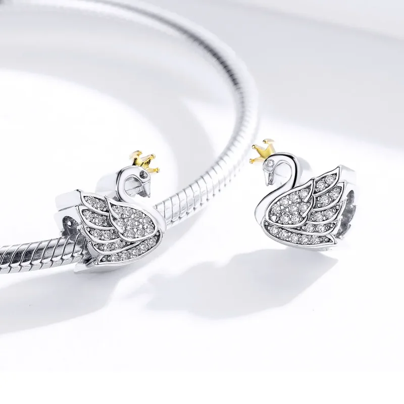 (image for) Pandora Style Two Tone Bicolor Princess Swan Charm - SCC1343 - View 4