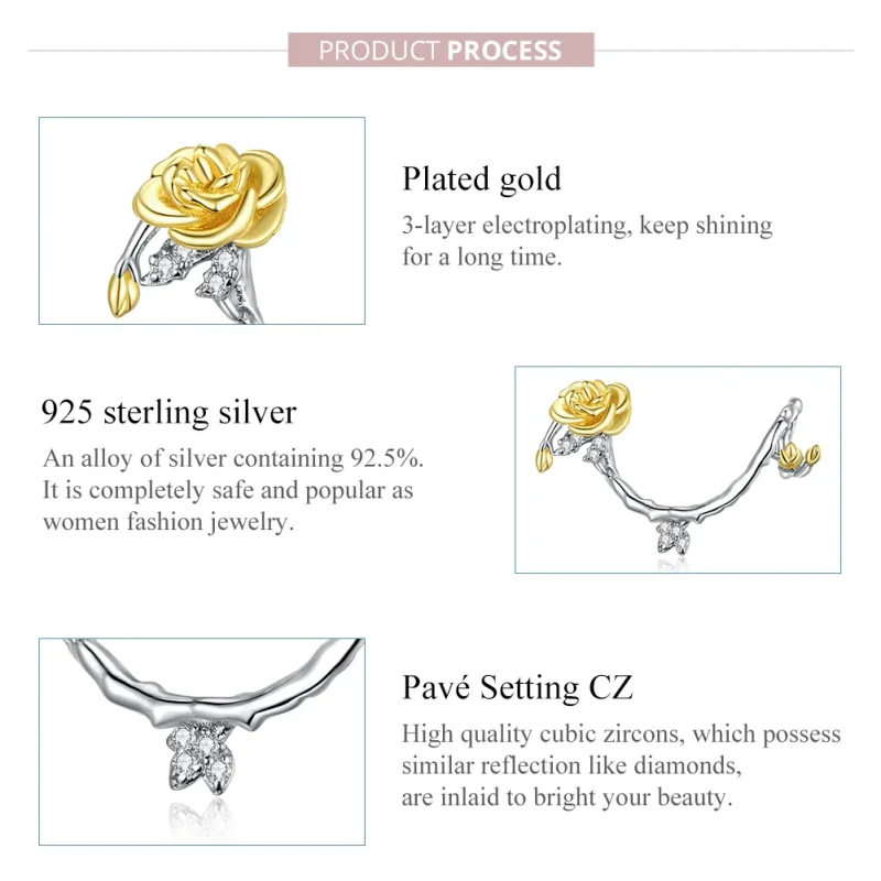 (image for) Pandora Style Two Tone Bicolor Rose Vines Charm - BSC322 - View 7