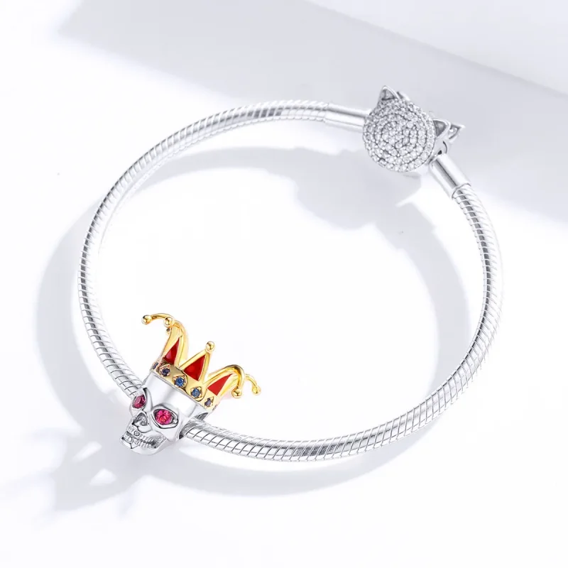 (image for) Pandora Style Two Tone Bicolor Skull of Clown Charm - SCC1363 - View 2