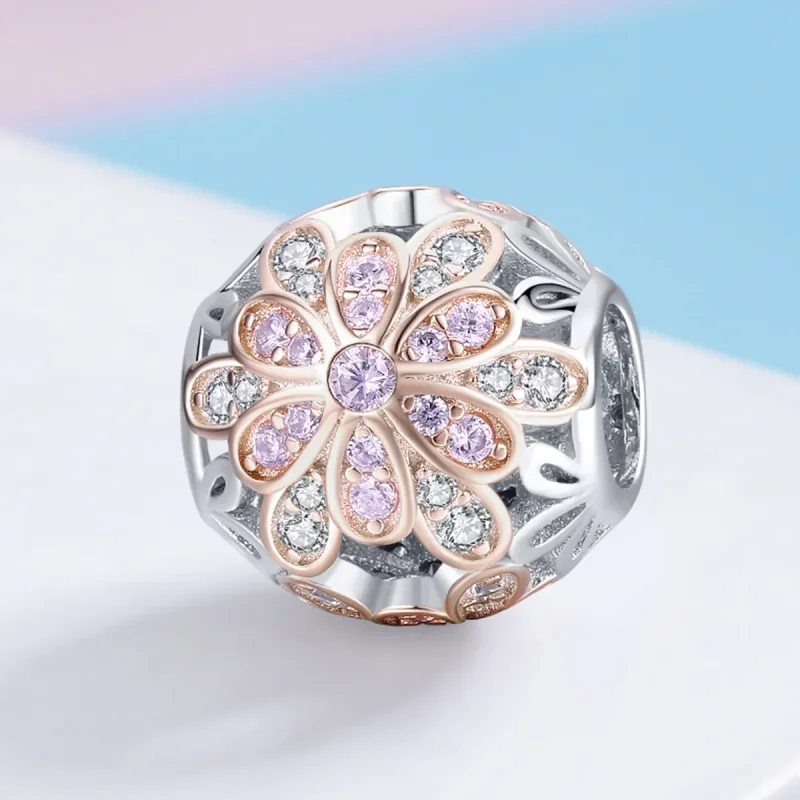 (image for) Pandora Style Two Tone Flowers Charm - SCC922 - View 2
