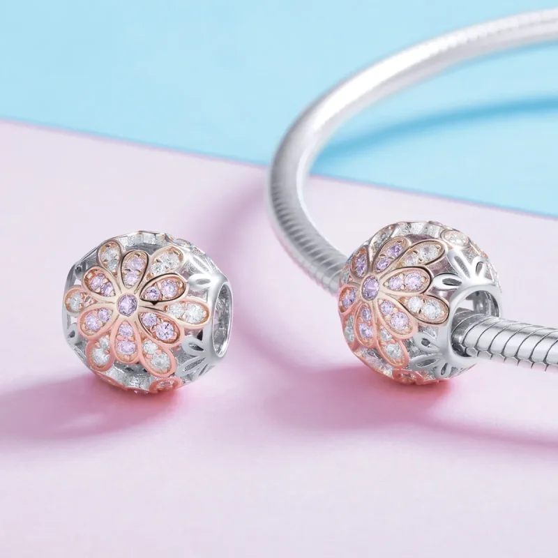 (image for) Pandora Style Two Tone Flowers Charm - SCC922 - View 4