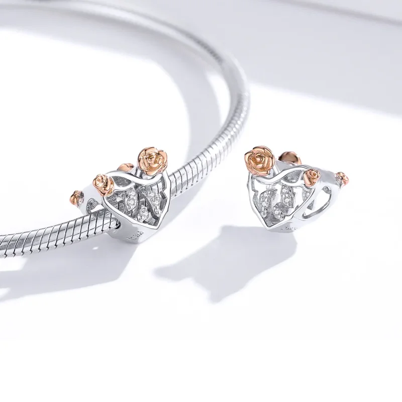 (image for) Pandora Style Two Tone Heart With Roses Charm - BSC280 - View 2