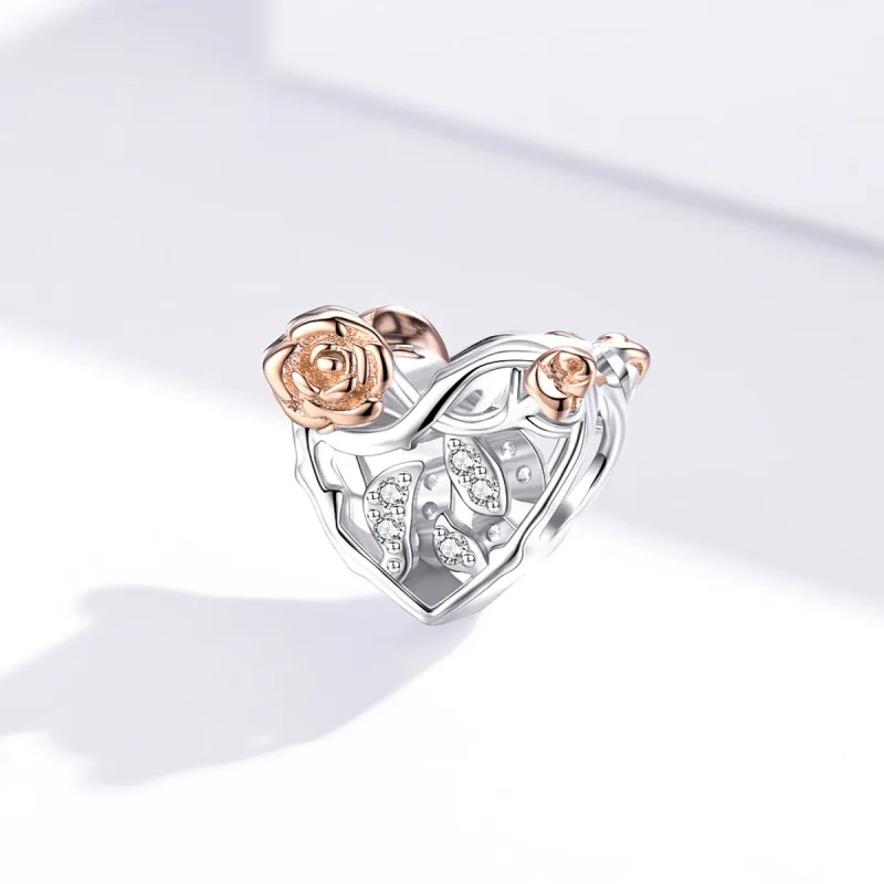 (image for) Pandora Style Two Tone Heart With Roses Charm - BSC280 - View 3