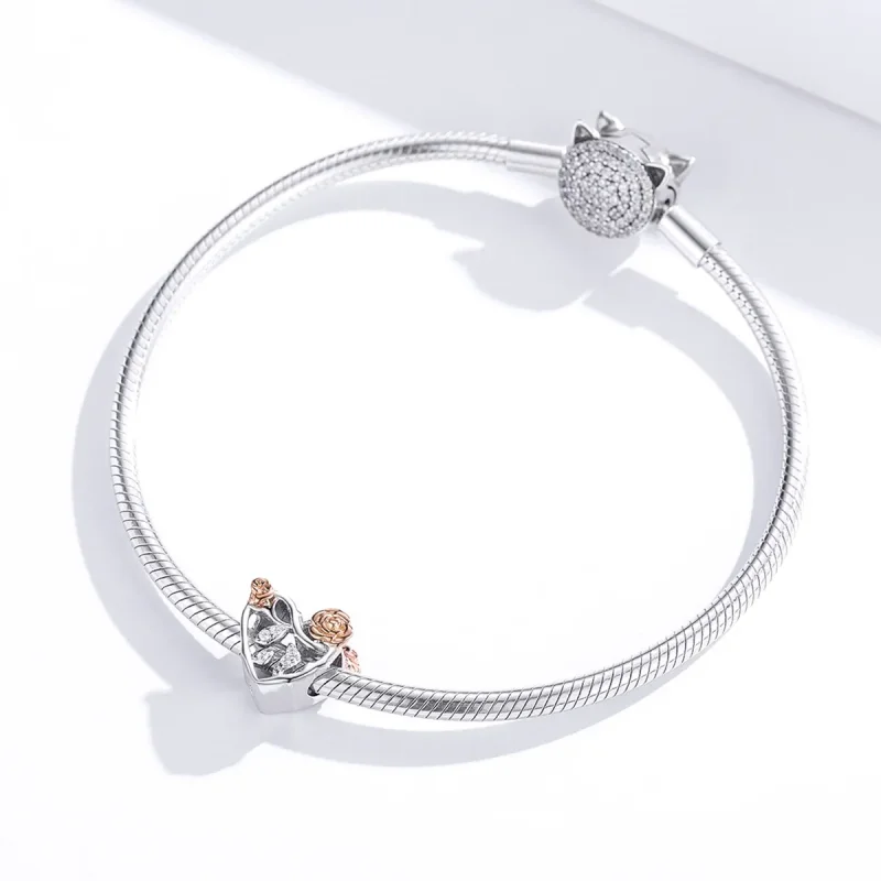 (image for) Pandora Style Two Tone Heart With Roses Charm - BSC280 - View 4
