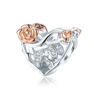 (image for) Pandora Style Two Tone Heart With Roses Charm - BSC280