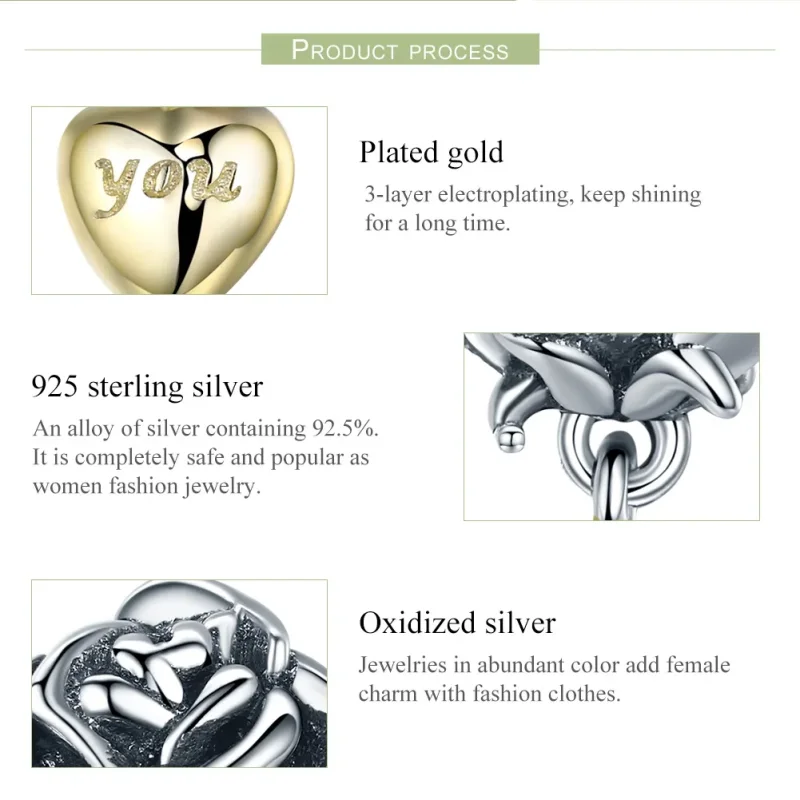 (image for) Pandora Style Two Tone I Love You Charm - SCC455 - View 7