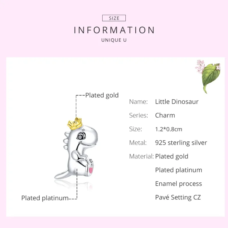 (image for) Pandora Style Two Tone Little Dinosaur Charm - SCC1674 - View 7