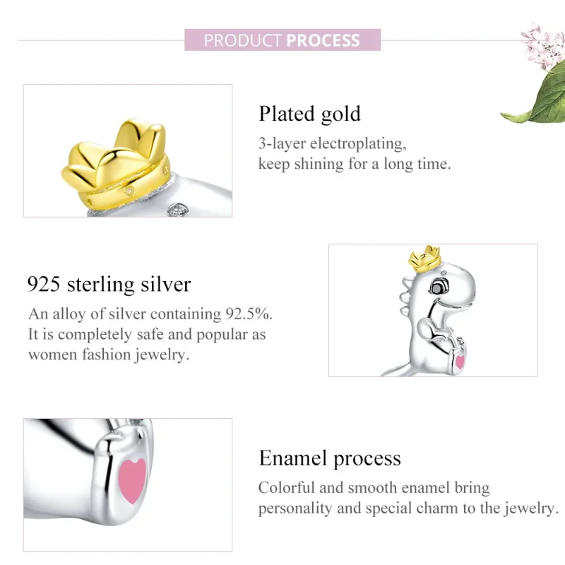 (image for) Pandora Style Two Tone Little Dinosaur Charm - SCC1674 - View 8