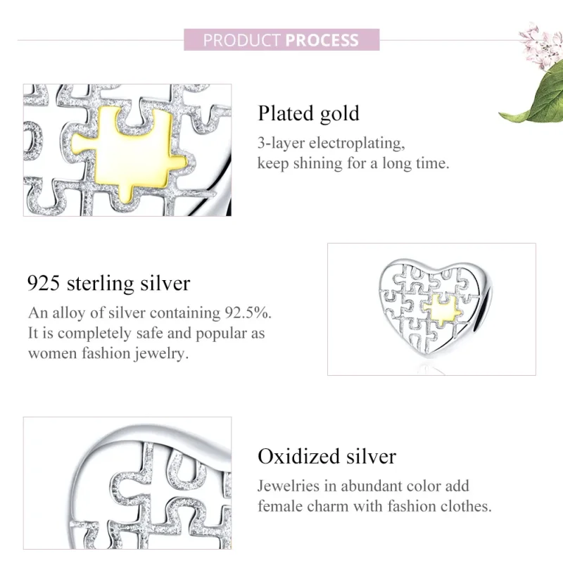 (image for) Pandora Style Two Tone Love Puzzles Charm - SCC1673 - View 8