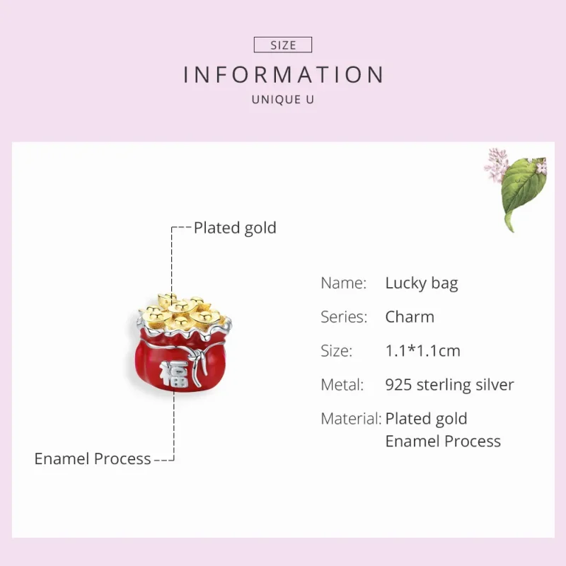 (image for) Pandora Style Two Tone Lucky Bag Charm - BSC100 - View 7