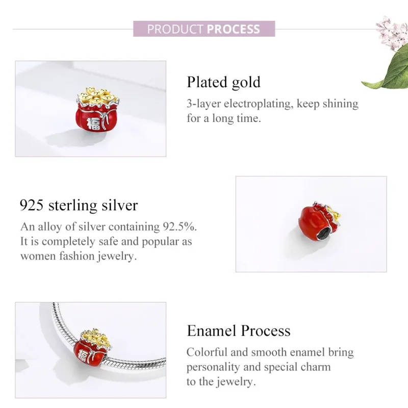 (image for) Pandora Style Two Tone Lucky Bag Charm - BSC100 - View 8