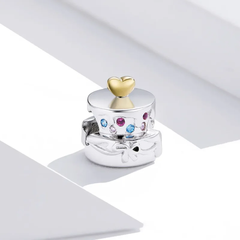 (image for) Pandora Style Two Tone Wedding Cake Charm - BSC267 - View 2