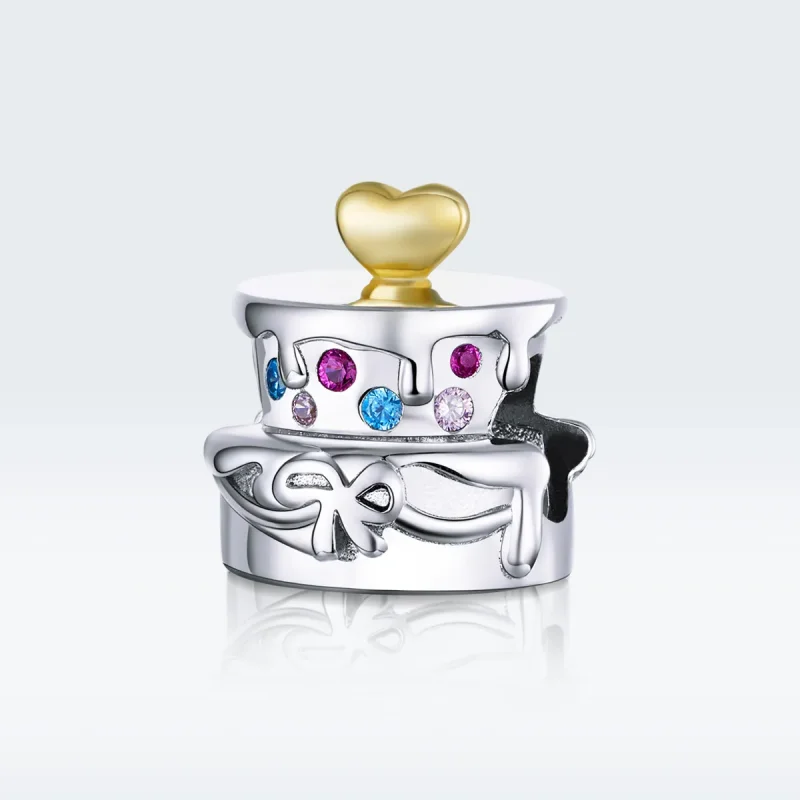 (image for) Pandora Style Two Tone Wedding Cake Charm - BSC267 - View 5