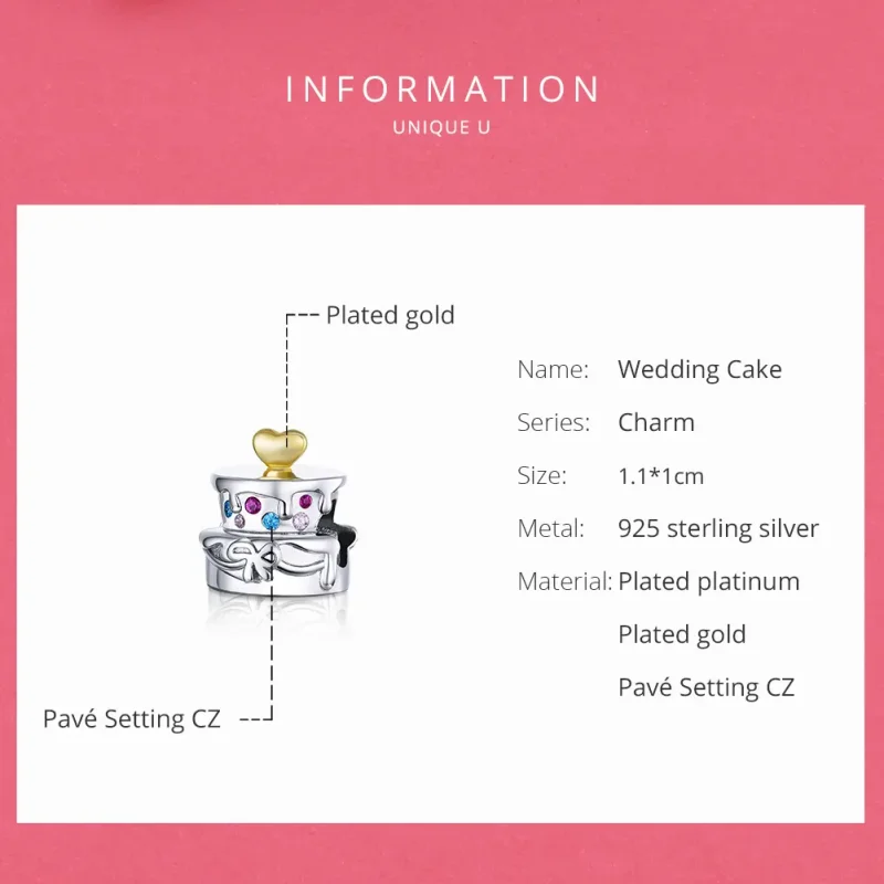 (image for) Pandora Style Two Tone Wedding Cake Charm - BSC267 - View 6