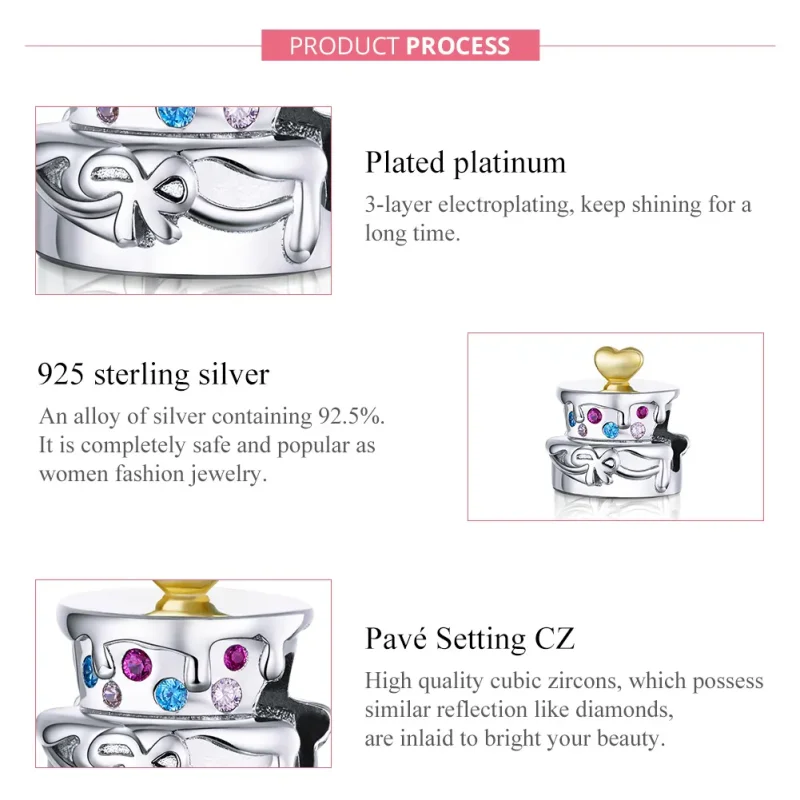 (image for) Pandora Style Two Tone Wedding Cake Charm - BSC267 - View 7
